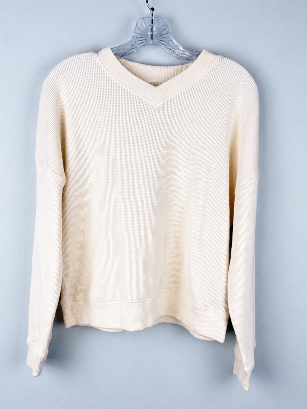Madewell Waffle Knit Thermal Pullover Ivory V-Neck Sweatshirt Medium
